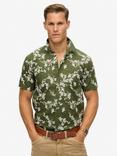 Superdry Linen Blend Regular Fit Floral Beach Shirt, Olive Blossom