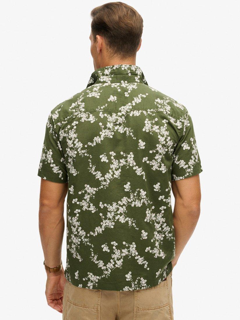 Product image 2 of 6, which shows Superdry Linen Blend Regular Fit Floral Beach Shirt, Olive Blossom, S