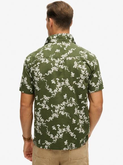 Superdry Linen Blend Regular Fit Floral Beach Shirt, Olive Blossom - view 2, Olive Blossom