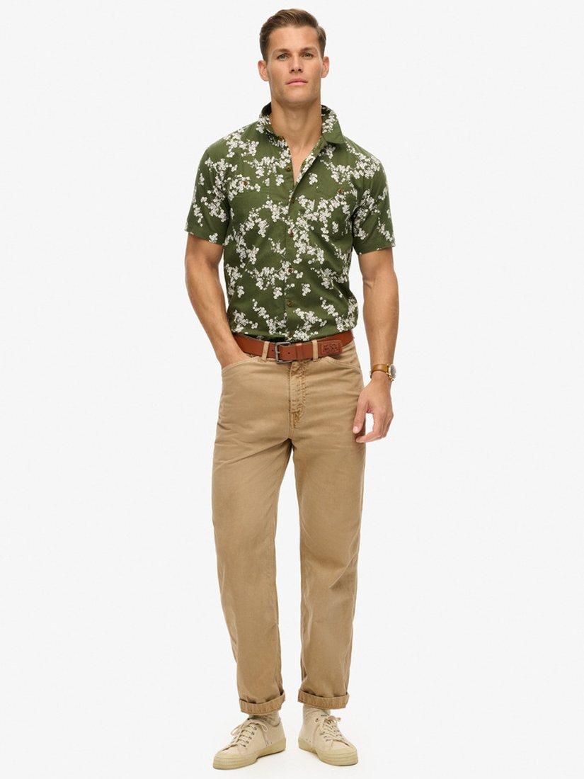 Product image 3 of 6, which shows Superdry Linen Blend Regular Fit Floral Beach Shirt, Olive Blossom, S