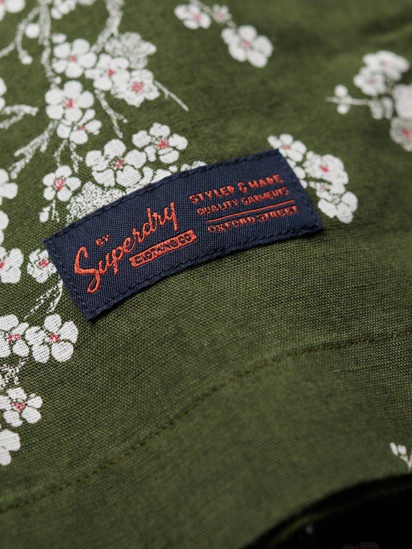 Product image 4 of 6, which shows Superdry Linen Blend Regular Fit Floral Beach Shirt, Olive Blossom, S