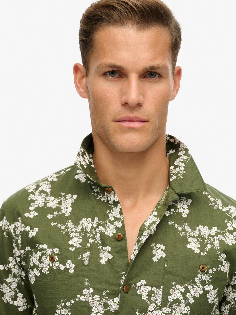 Product image 5 of 6, which shows Superdry Linen Blend Regular Fit Floral Beach Shirt, Olive Blossom, S