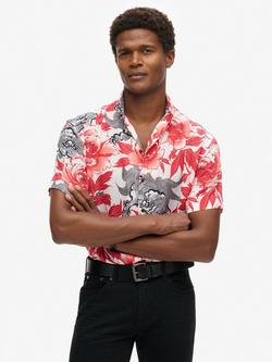Superdry Cotton Blend Regular Fit Floral Hawaiian Resort Shirt, Karashishi Red, Karashishi Red