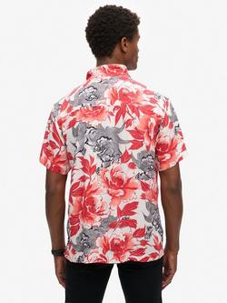Superdry Cotton Blend Regular Fit Floral Hawaiian Resort Shirt, Karashishi Red - view 2, Karashishi Red