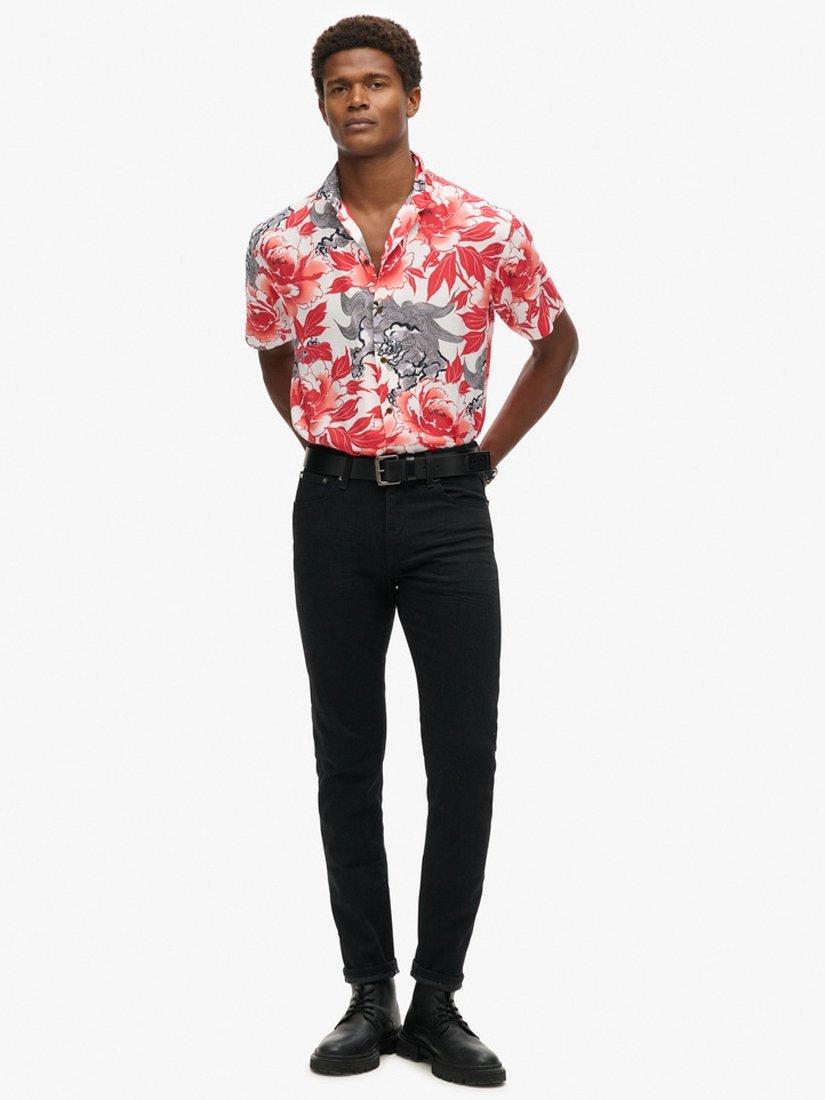 Product image 3 of 6, which shows Superdry Cotton Blend Regular Fit Floral Hawaiian Resort Shirt, Karashishi Red, S