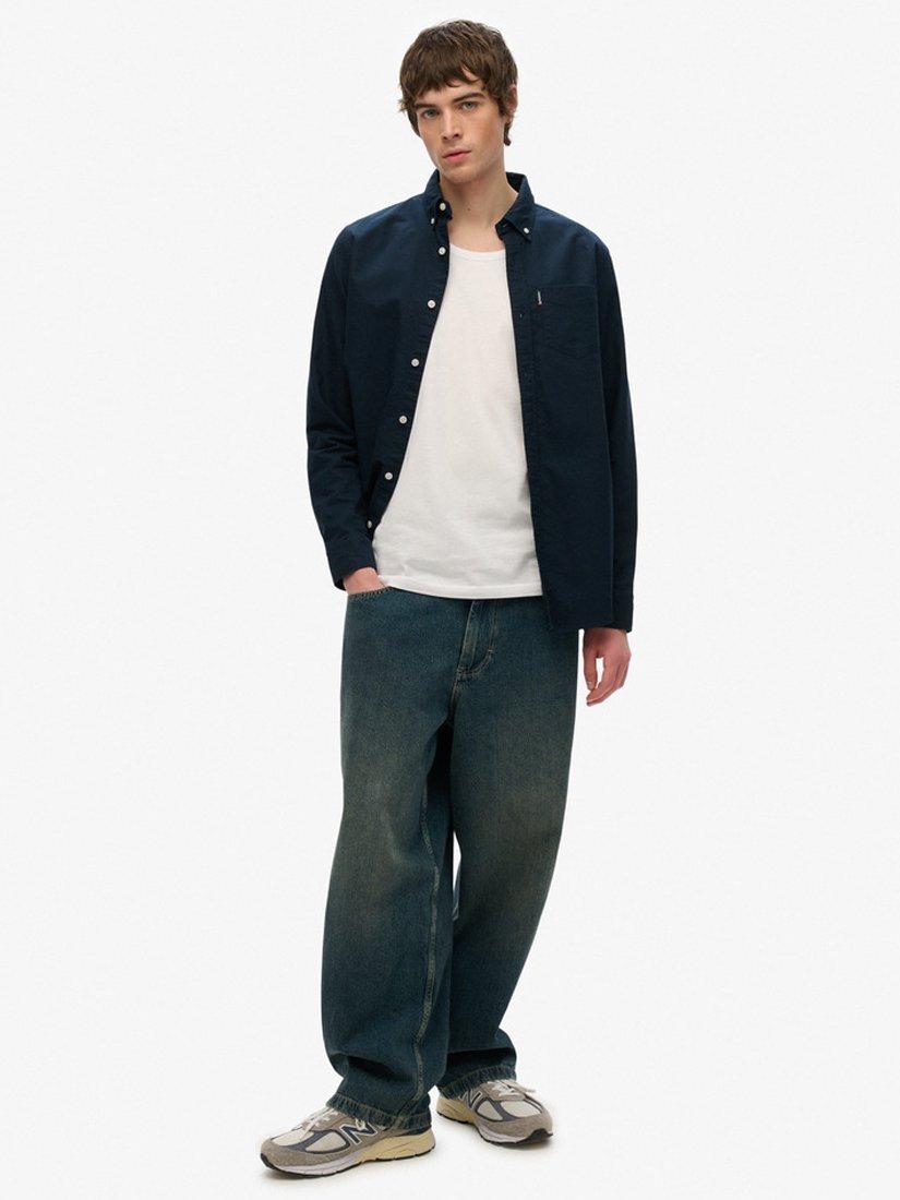 Product image 3 of 4, which shows Superdry Essentials Cotton Regular Fit Oxford Shirt, Eclipse Navy, S