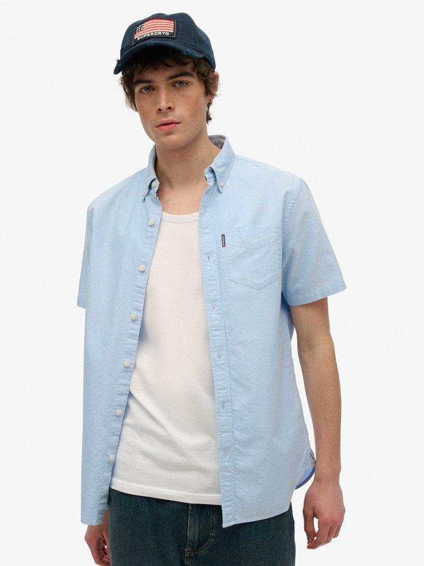 Product image 1 of 4, which shows Superdry Cotton Regular Fit Short Sleeve Oxford Shirt, Classic Blue, S