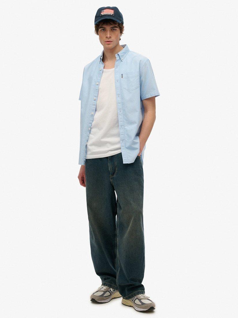 Product image 3 of 4, which shows Superdry Cotton Regular Fit Short Sleeve Oxford Shirt, Classic Blue, S