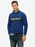 Superdry Cotton Core Logo Stripe Relaxed Crew Sweatshirt, Supermarine Navy