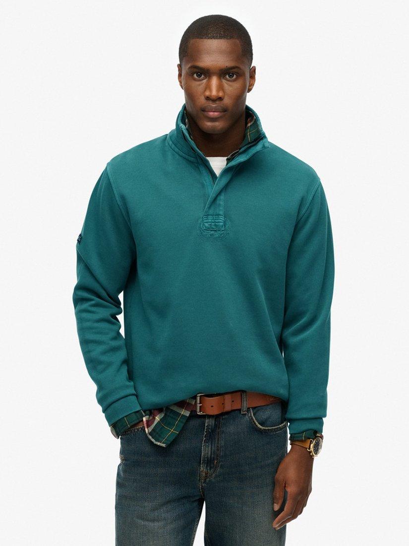 Product image 1 of 5, which shows Superdry Cotton Classic Pique Half Zip Jumper, Washed Green, S