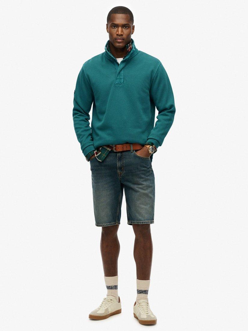 Product image 3 of 5, which shows Superdry Cotton Classic Pique Half Zip Jumper, Washed Green, S