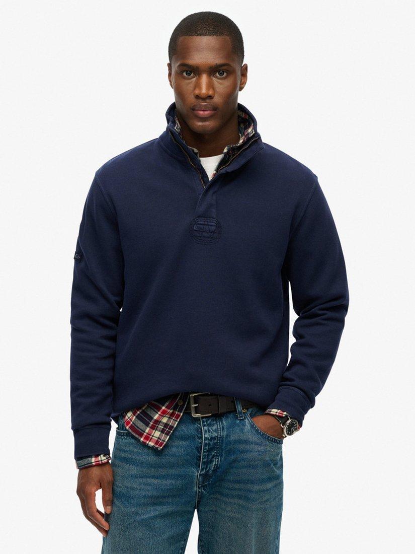 Product image 1 of 4, which shows Superdry Cotton Classic Pique Half Zip Jumper, Washed Navy, S
