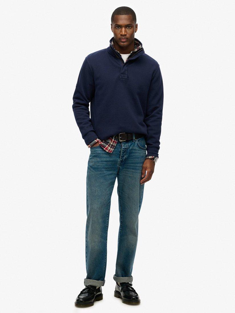 Product image 3 of 4, which shows Superdry Cotton Classic Pique Half Zip Jumper, Washed Navy, S