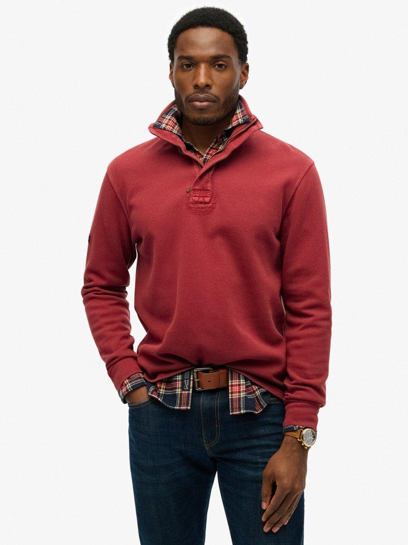 Product image 1 of 4, which shows Superdry Cotton Classic Pique Half Zip Jumper, Washed Red, S