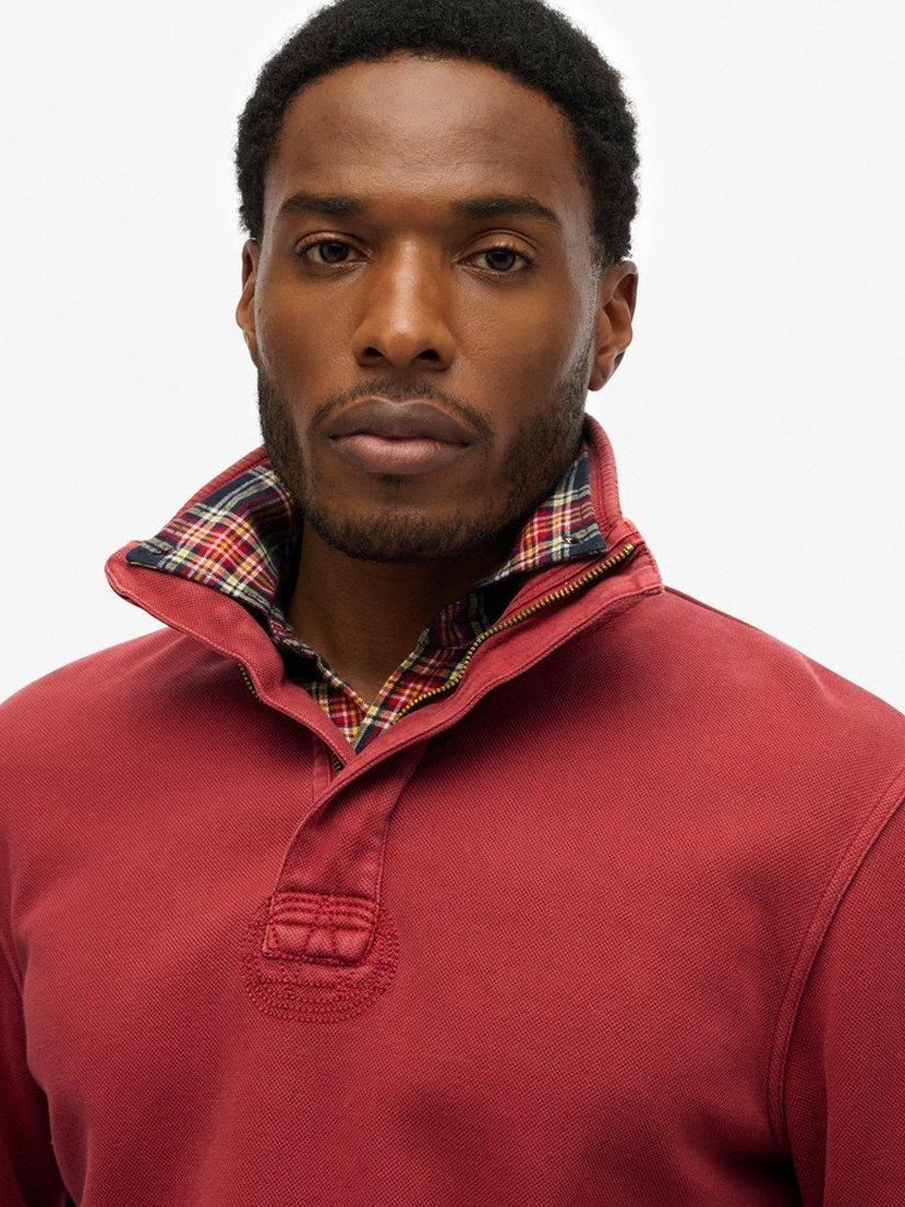 Product image 4 of 4, which shows Superdry Cotton Classic Pique Half Zip Jumper, Washed Red, S