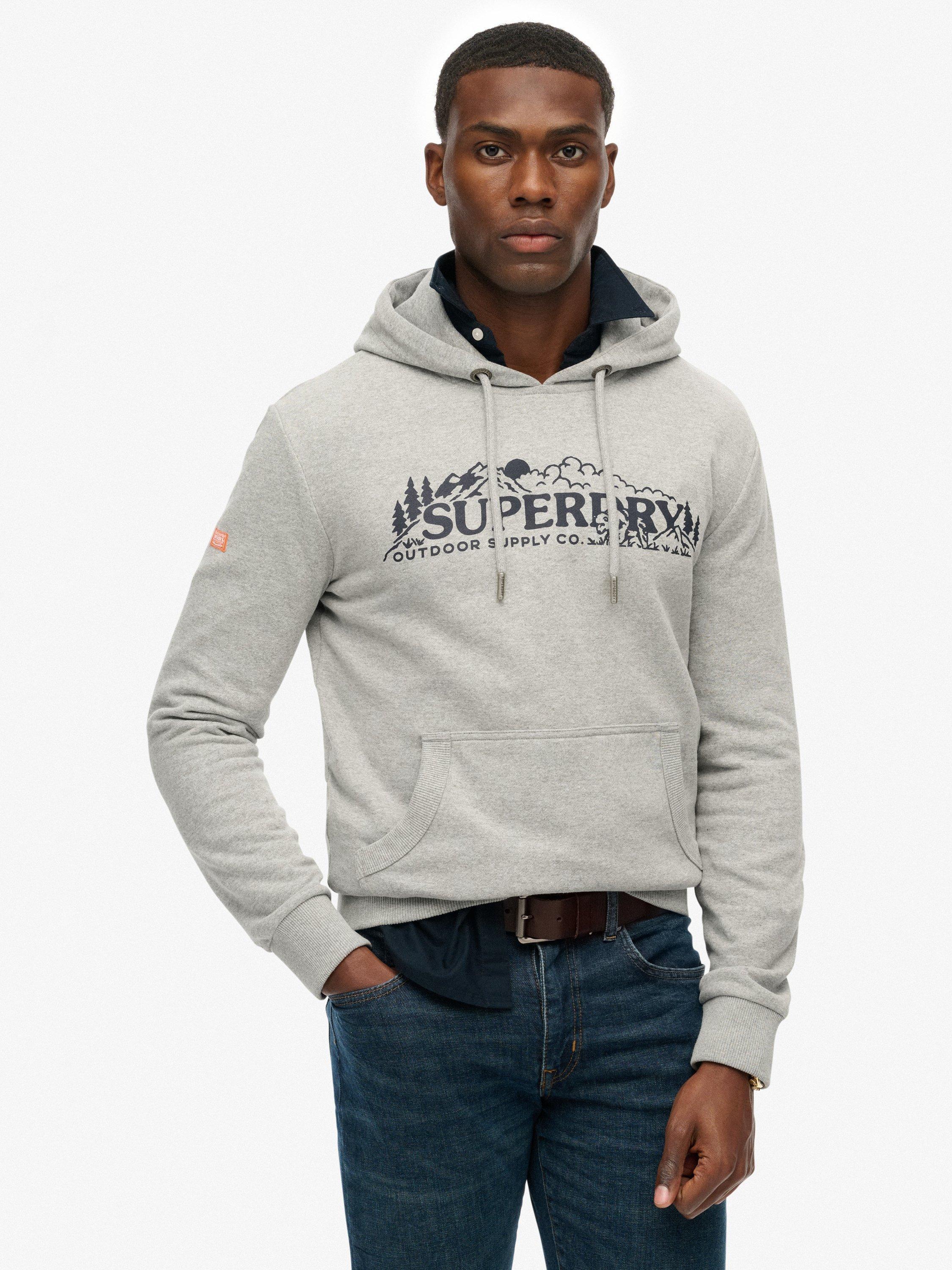 Superdry Outdoor Scene Relaxed Hoodie, Ash Grey Marl