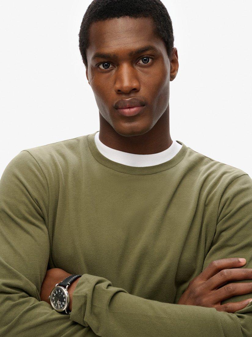 Product image 4 of 5, which shows Superdry Cotton Regular Fit Long Sleeve T-Shirt, Beetle Green, S