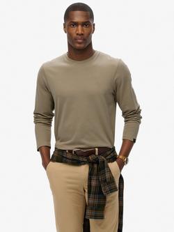 Superdry Cotton Regular Fit Long Sleeve Classic Essential T-Shirt, Vintage Khaki, Vintage Khaki