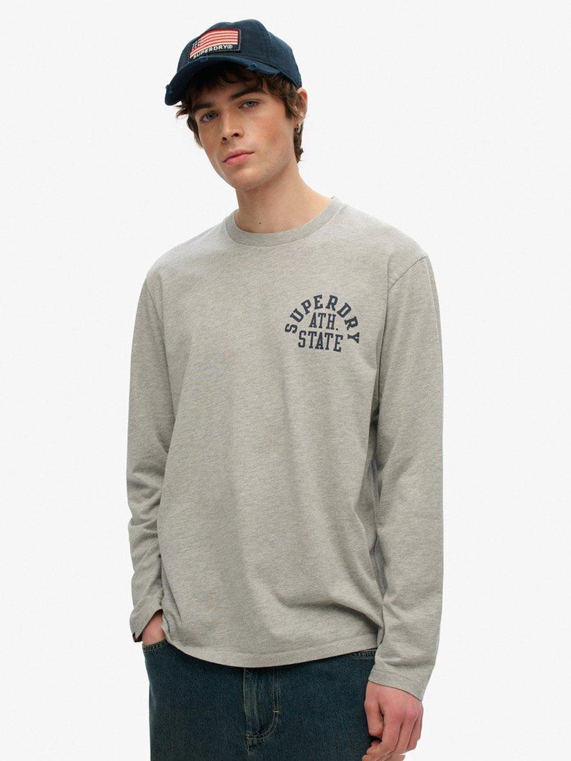Product image 1 of 4, which shows Superdry Cotton Regular Fit Long Sleeve Athletic Essentials T-Shirt, Grey Marl, S