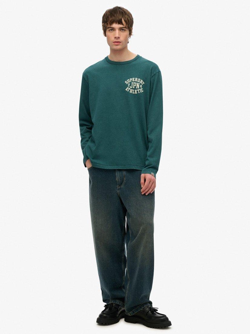 Product image 3 of 4, which shows Superdry Cotton Regular Fit Long Sleeve Athletic Essentials T-Shirt, Dark Pine Green, S