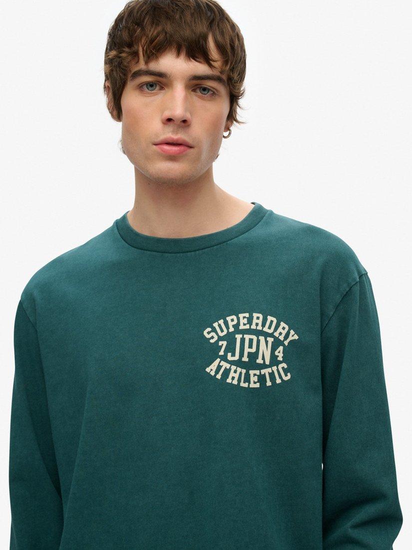 Product image 4 of 4, which shows Superdry Cotton Regular Fit Long Sleeve Athletic Essentials T-Shirt, Dark Pine Green, S