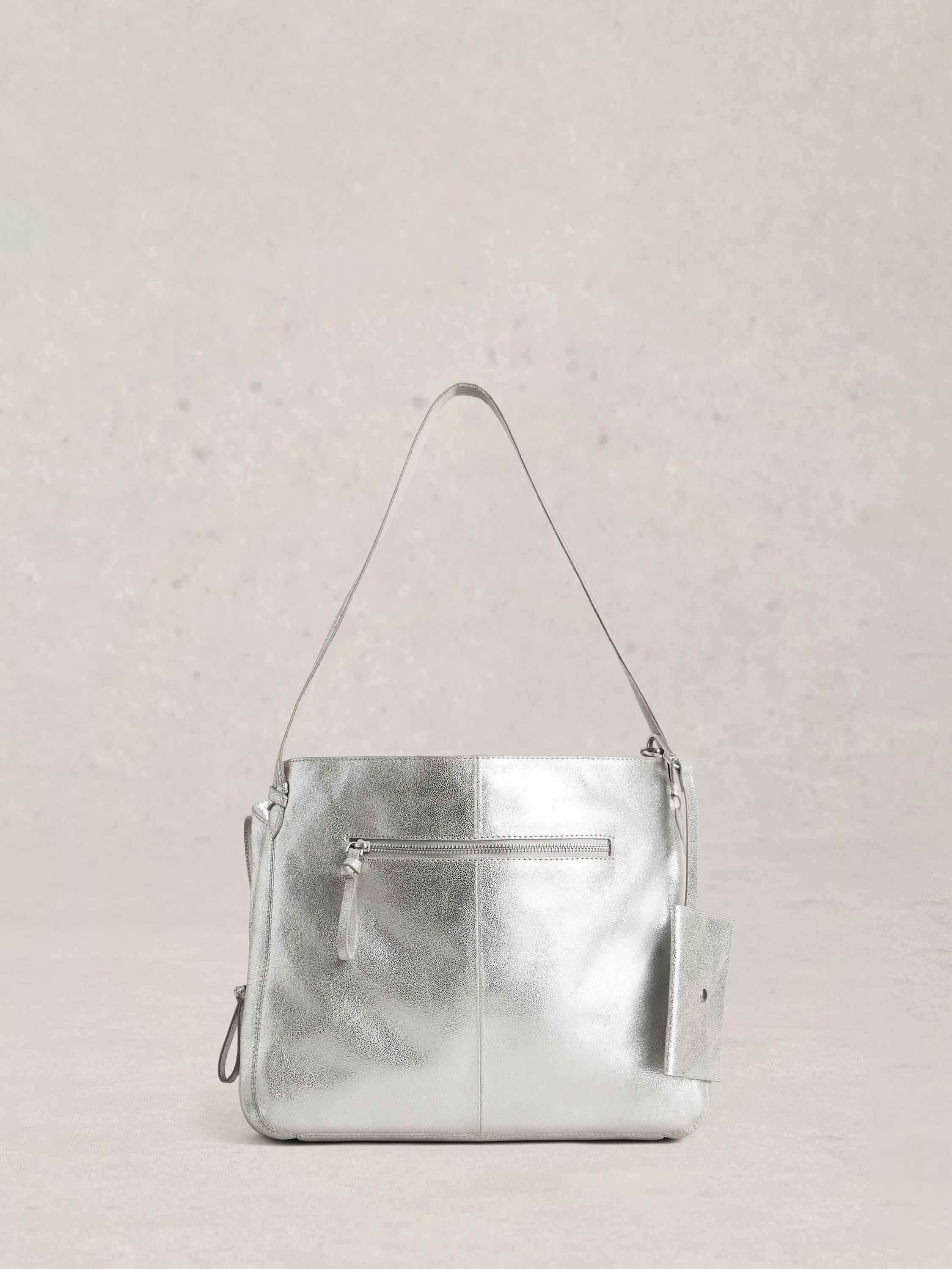White Stuff Hettie Leather Tote Bag, Silver