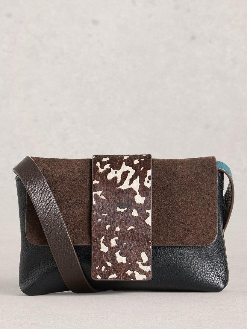 Product image 1 of 4, which shows White Stuff Tabby Mini Landscape Leather Bag, Brown/Multi, One Size
