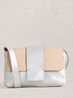 White Stuff Tabby Metallic Colour Block Leather Bag, Silver/Neutral, Silver/Neutral