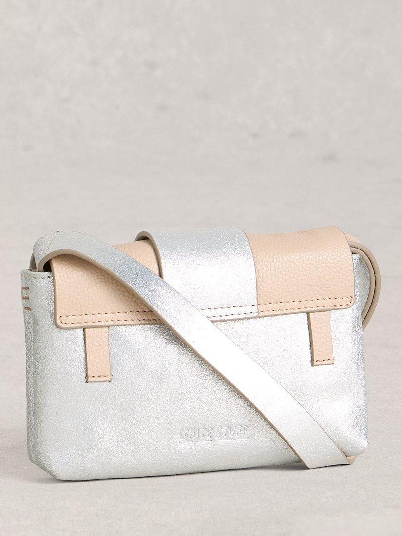 Product image 2 of 4, which shows White Stuff Tabby Metallic Colour Block Leather Bag, Silver/Neutral