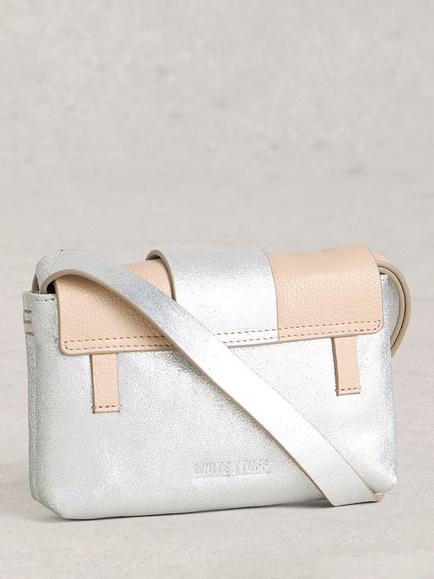White Stuff Tabby Metallic Colour Block Leather Bag, Silver/Neutral - view 2, Silver/Neutral