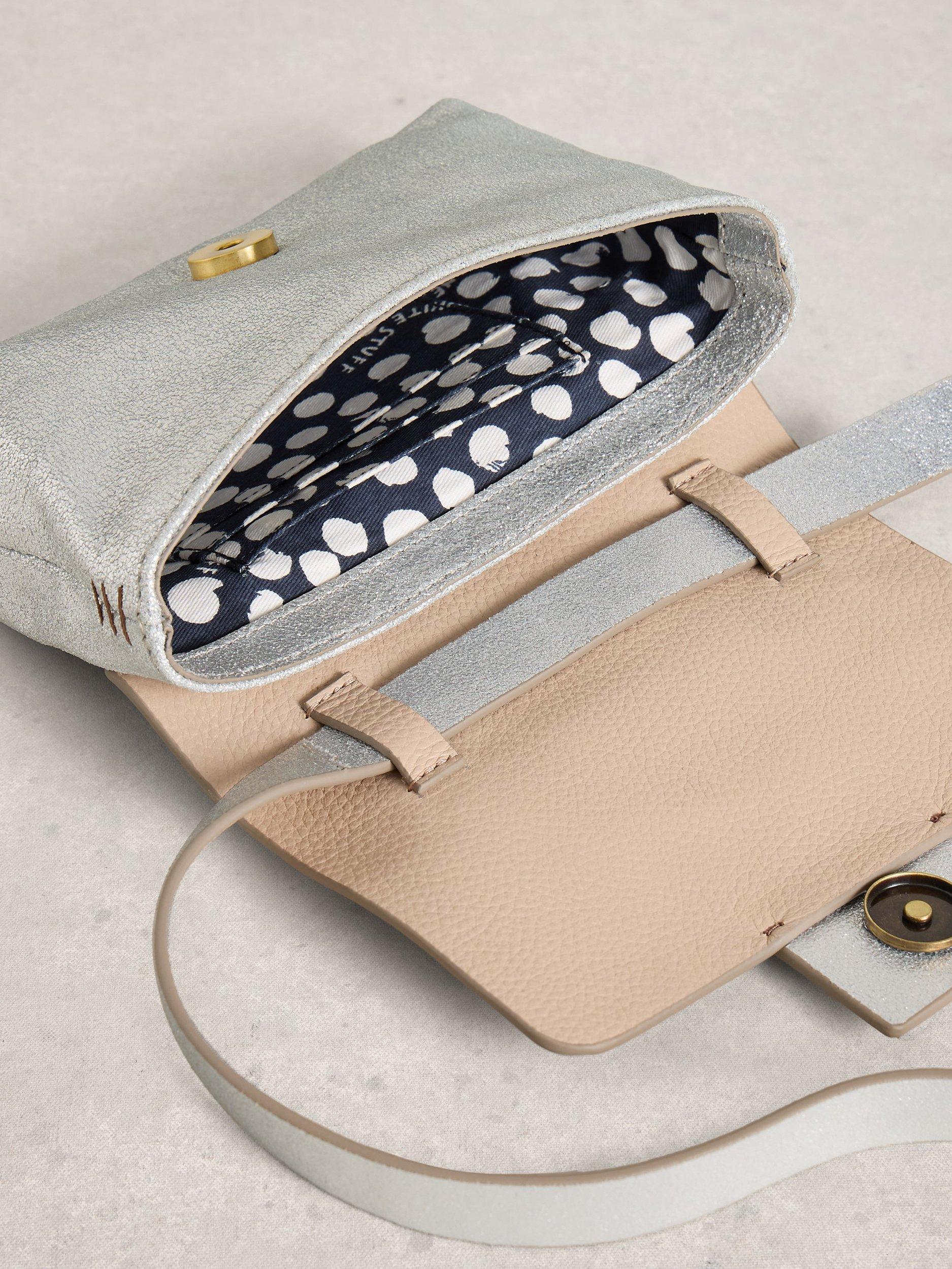 Product image 3 of 4, which shows White Stuff Tabby Metallic Colour Block Leather Bag, Silver/Neutral