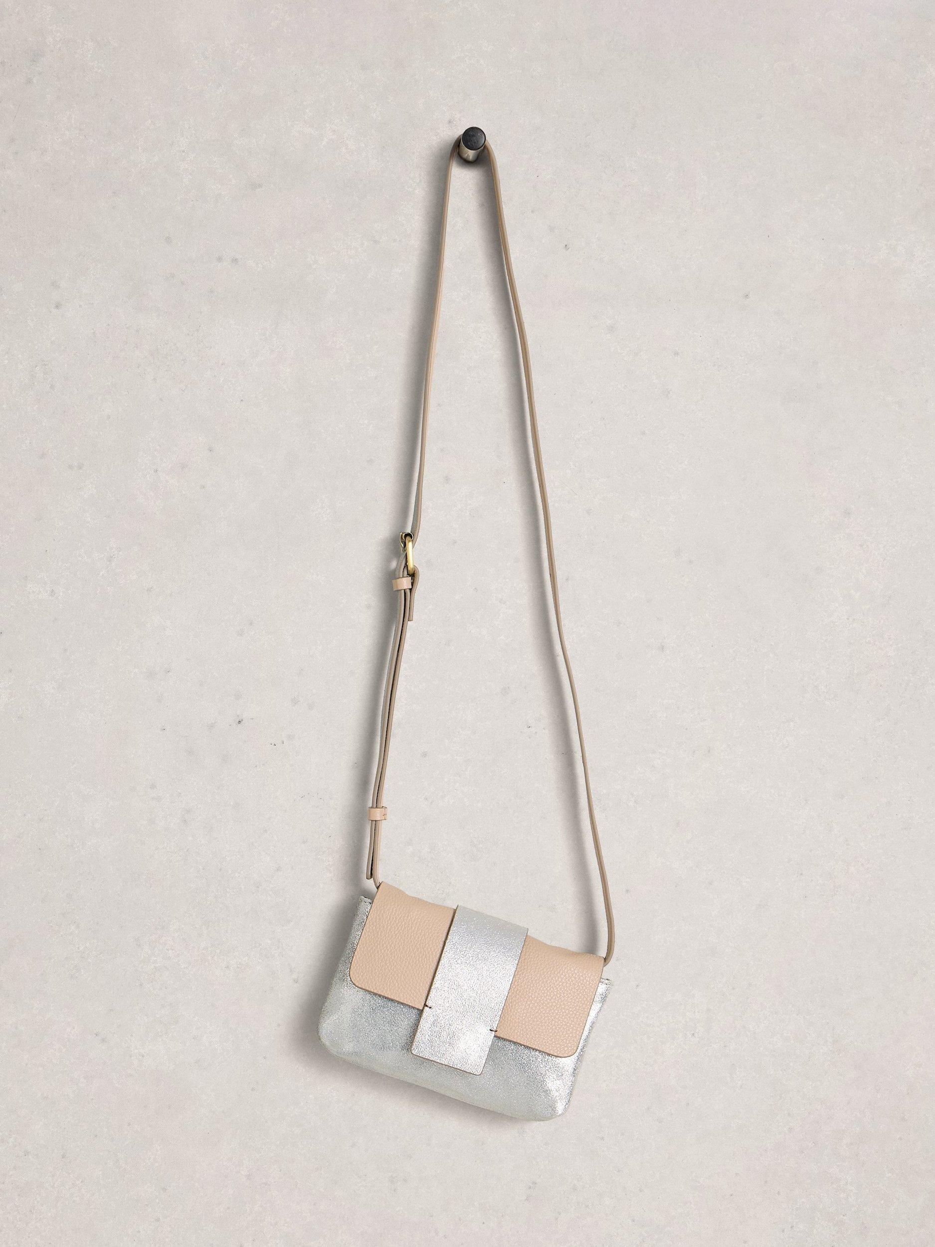 Product image 4 of 4, which shows White Stuff Tabby Metallic Colour Block Leather Bag, Silver/Neutral
