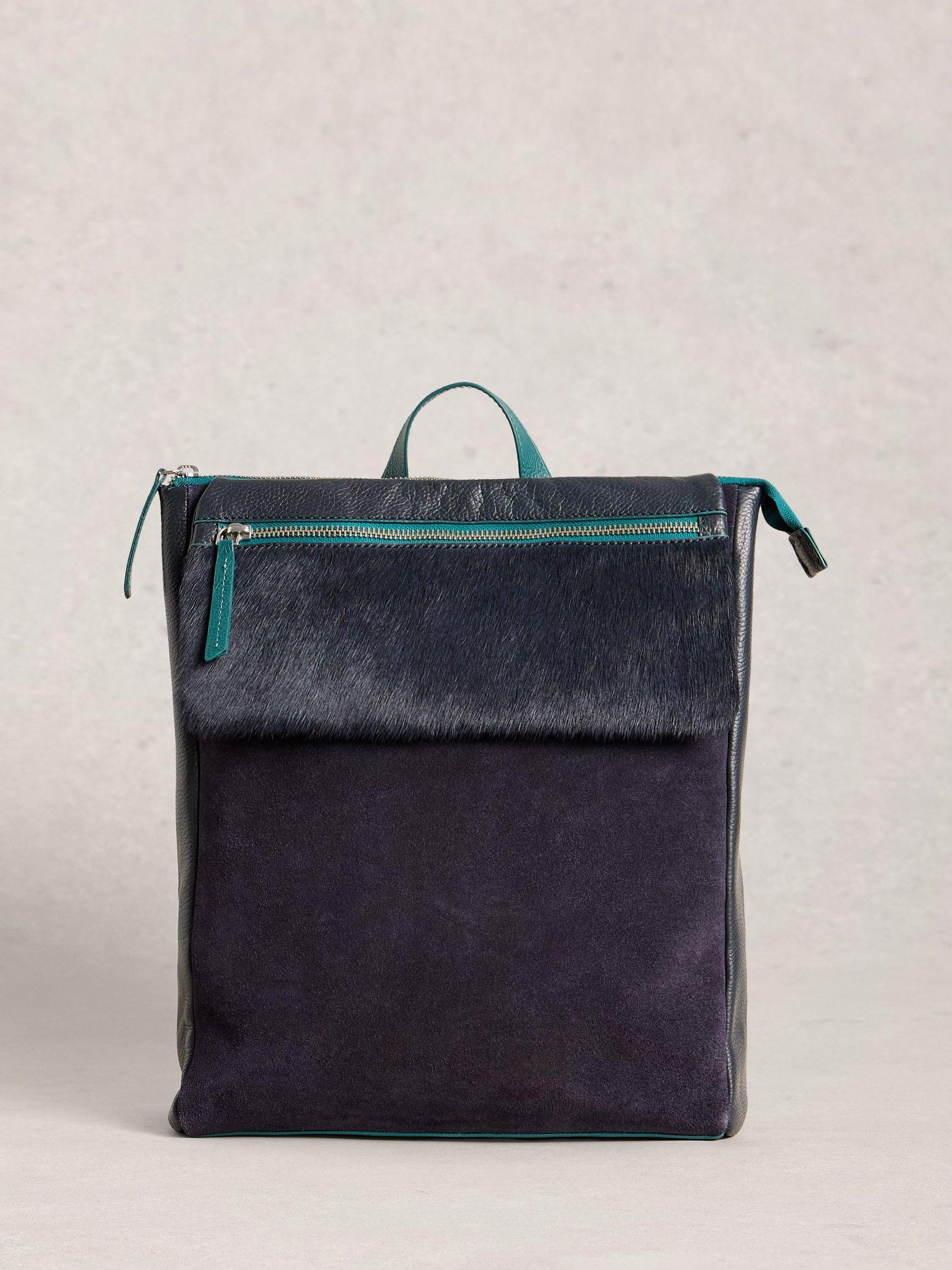 Product image 1 of 4, which shows White Stuff Tiggy Leather Backpack, Dark Navy, One Size