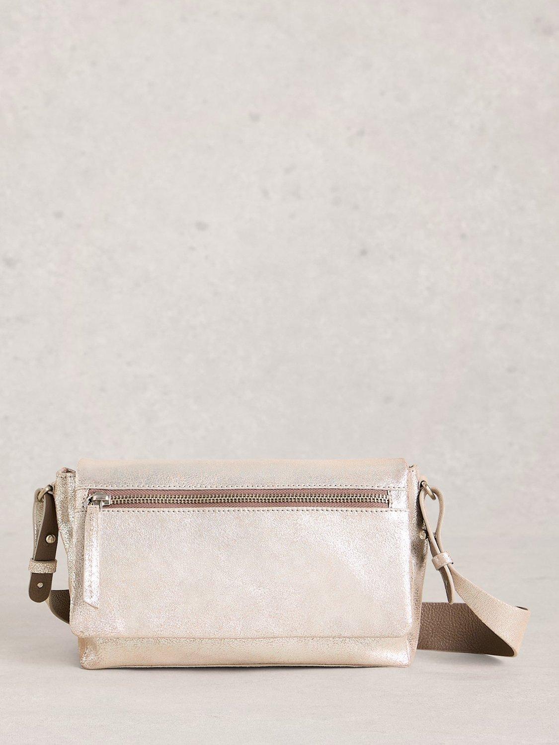 Product image 1 of 4, which shows White Stuff Tiggy Leather Crossbody Bag, Silver, One Size
