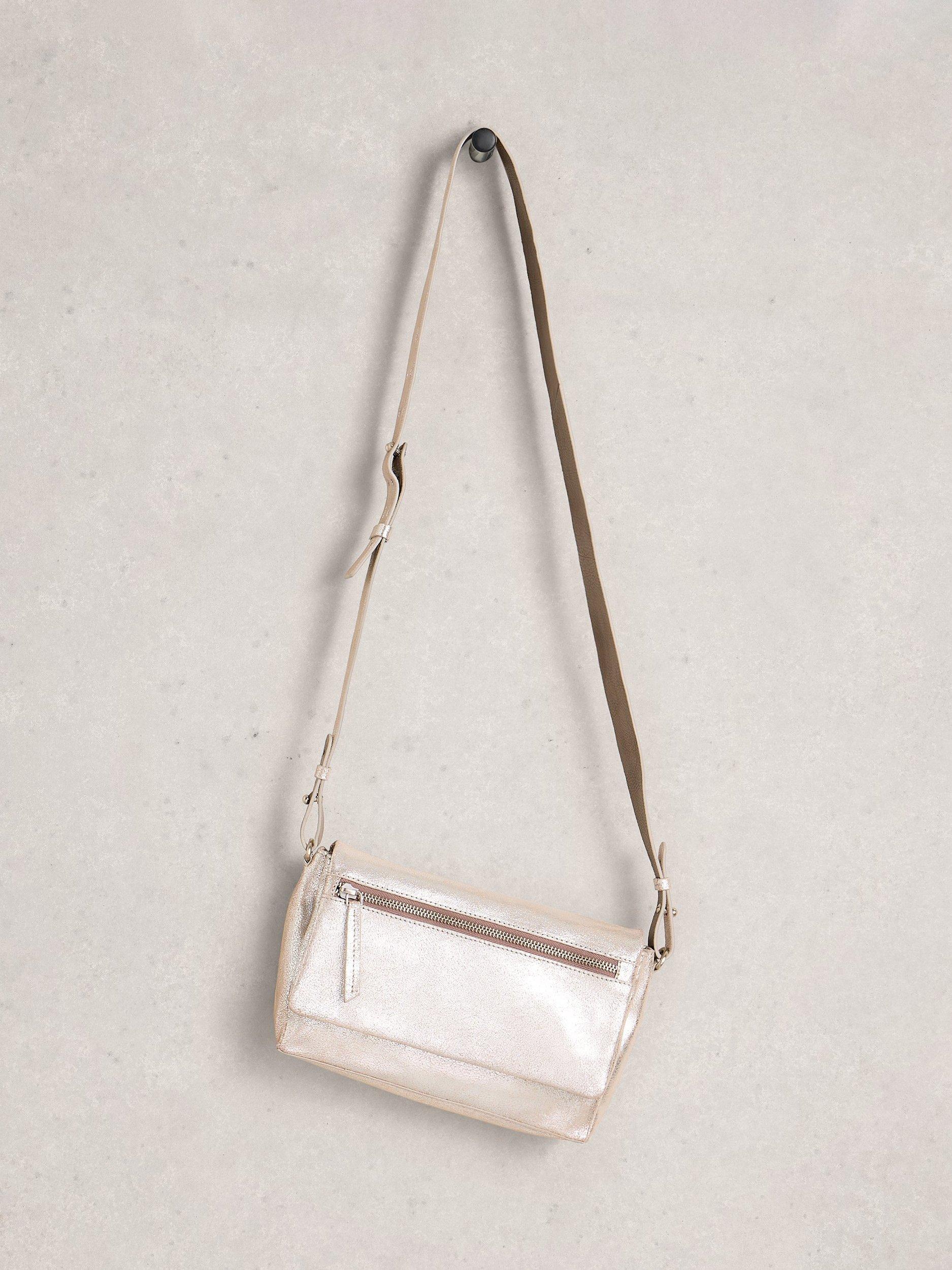 Product image 4 of 4, which shows White Stuff Tiggy Leather Crossbody Bag, Silver, One Size