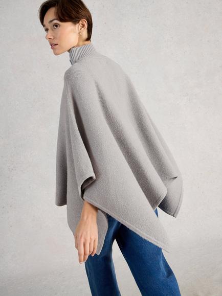 White Stuff Funnel Neck Poncho - view 2, Light Grey