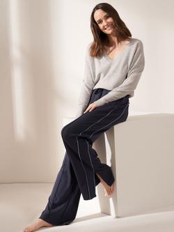 Truly Wide Leg Stripe Trousers, Navy