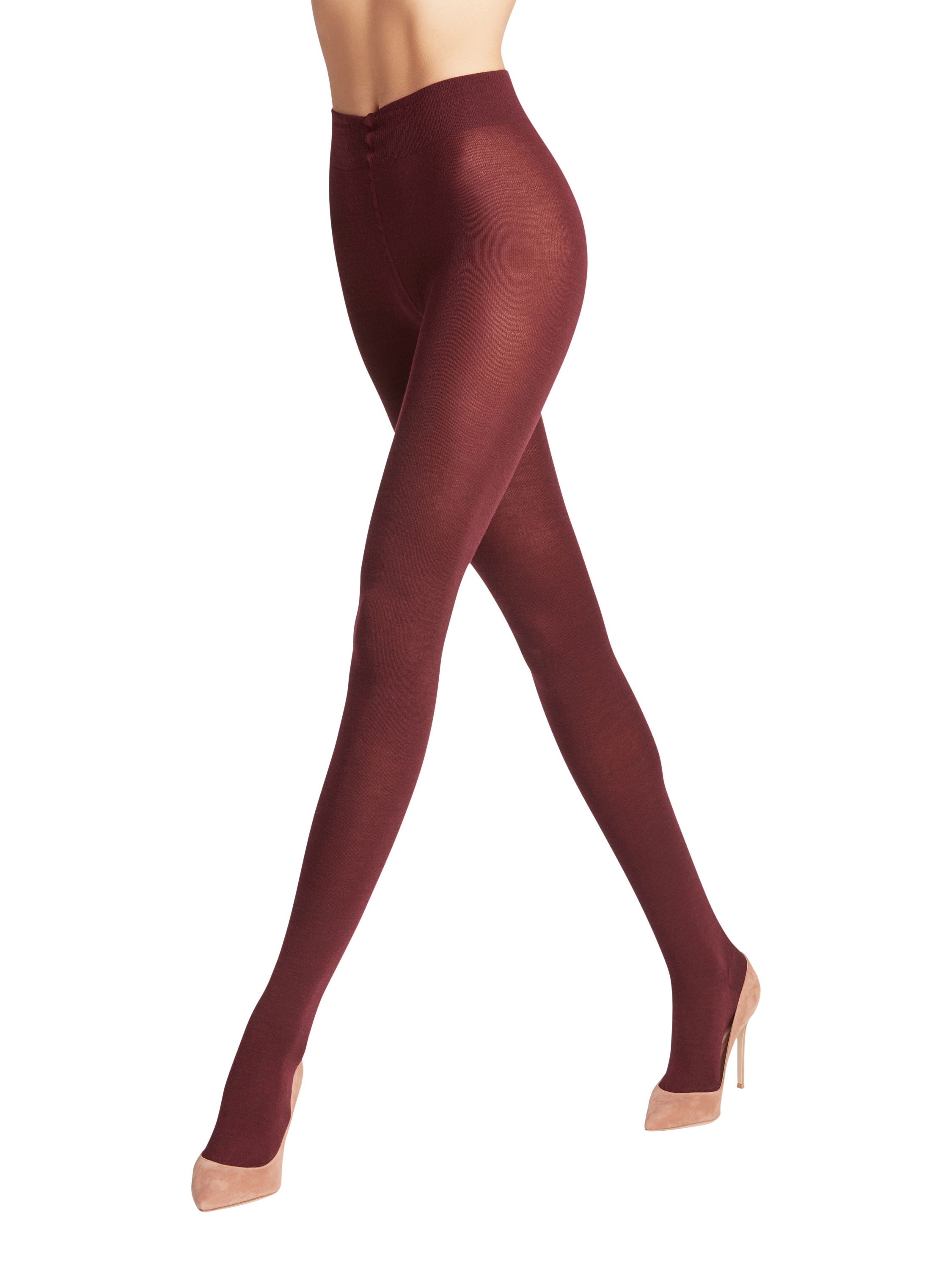 Product image 1 of 3, which shows FALKE Soft Merino Wool Blend Opaque Tights, Burgundy, S-M