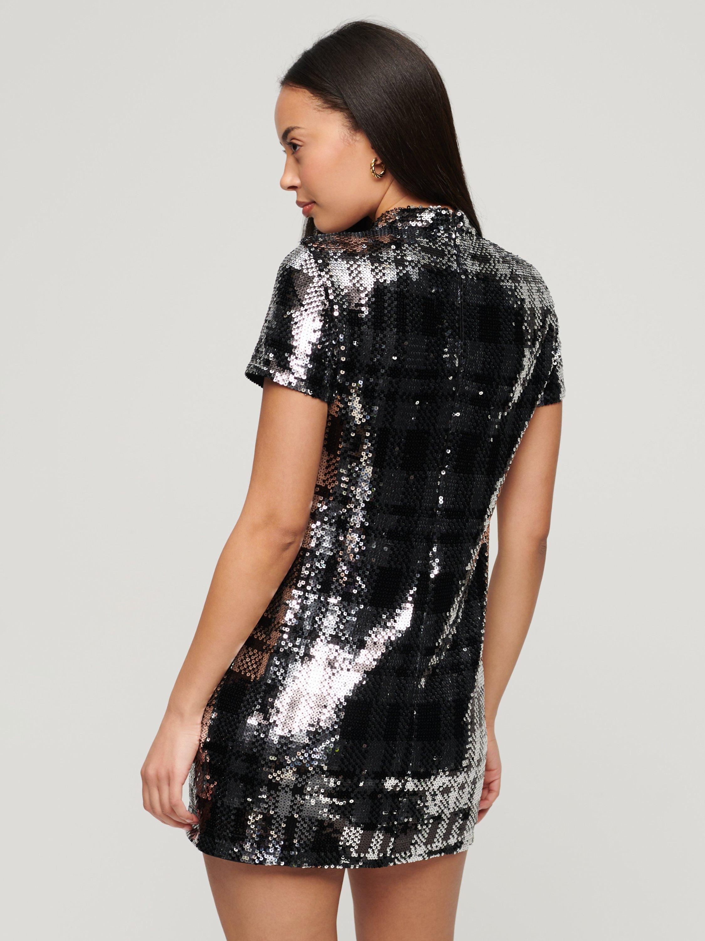 Product image 3 of 4, which shows Superdry Sequin T-Shirt Dress, Grey, 6