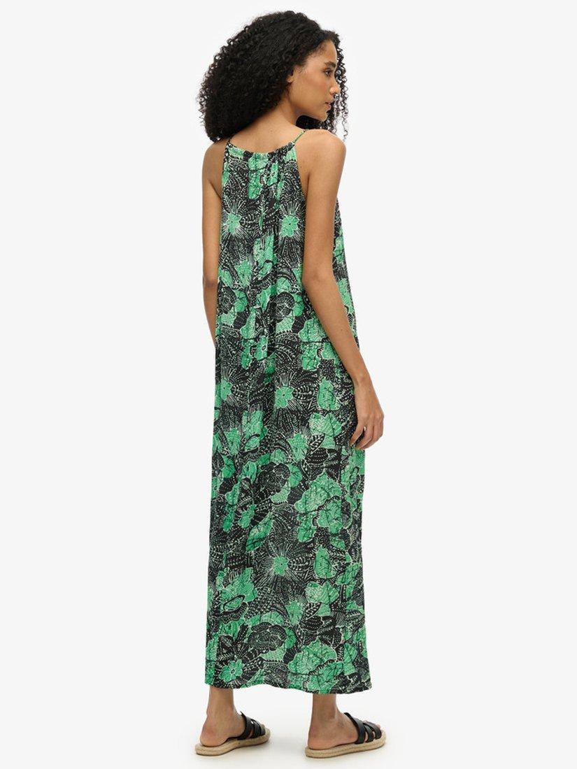 Product image 2 of 4, which shows Superdry Beach Cami Maxi Dress, Jungle Batik Green, 6