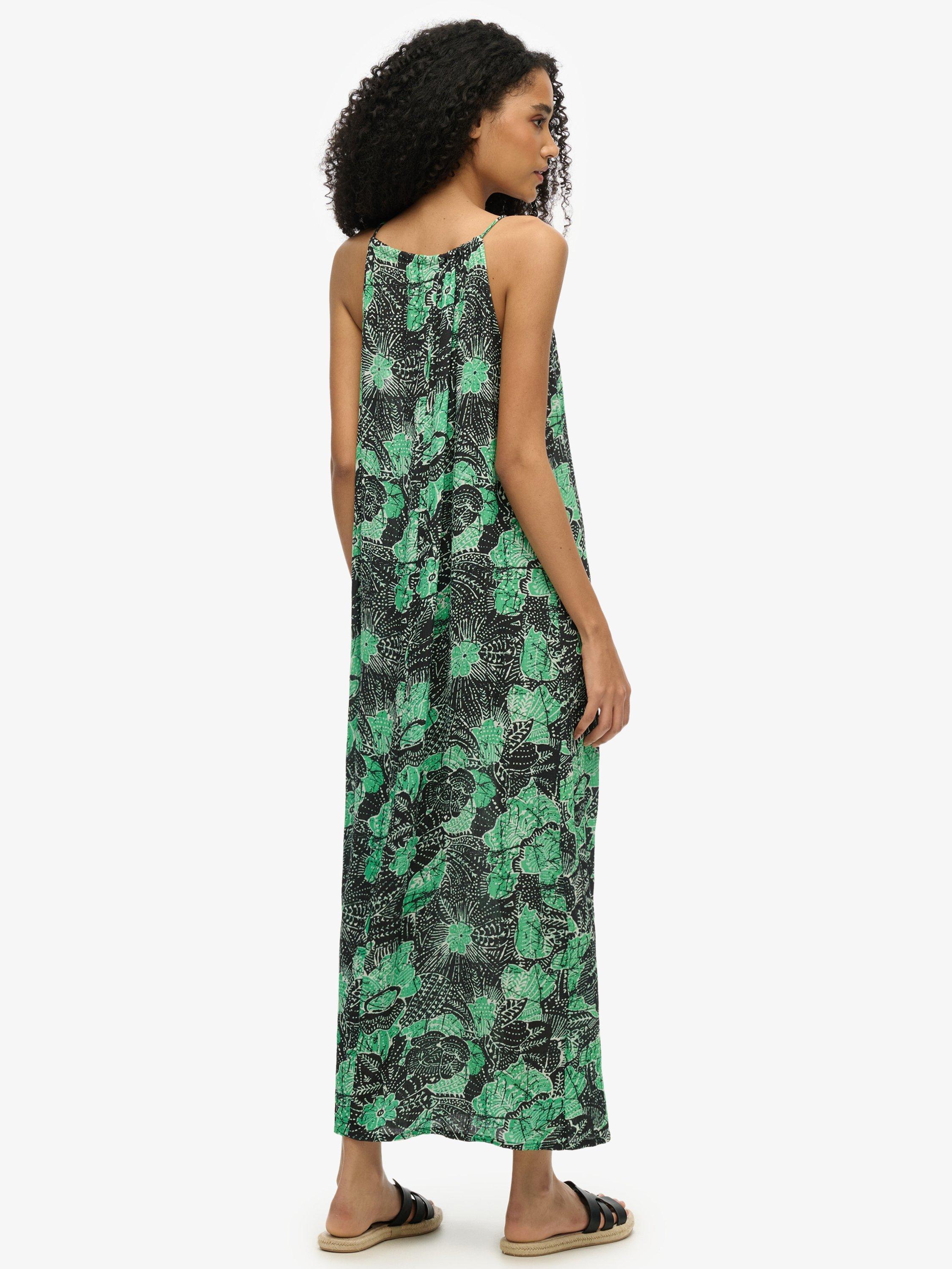 Product image 3 of 4, which shows Superdry Beach Cami Maxi Dress, Jungle Batik Green, 6