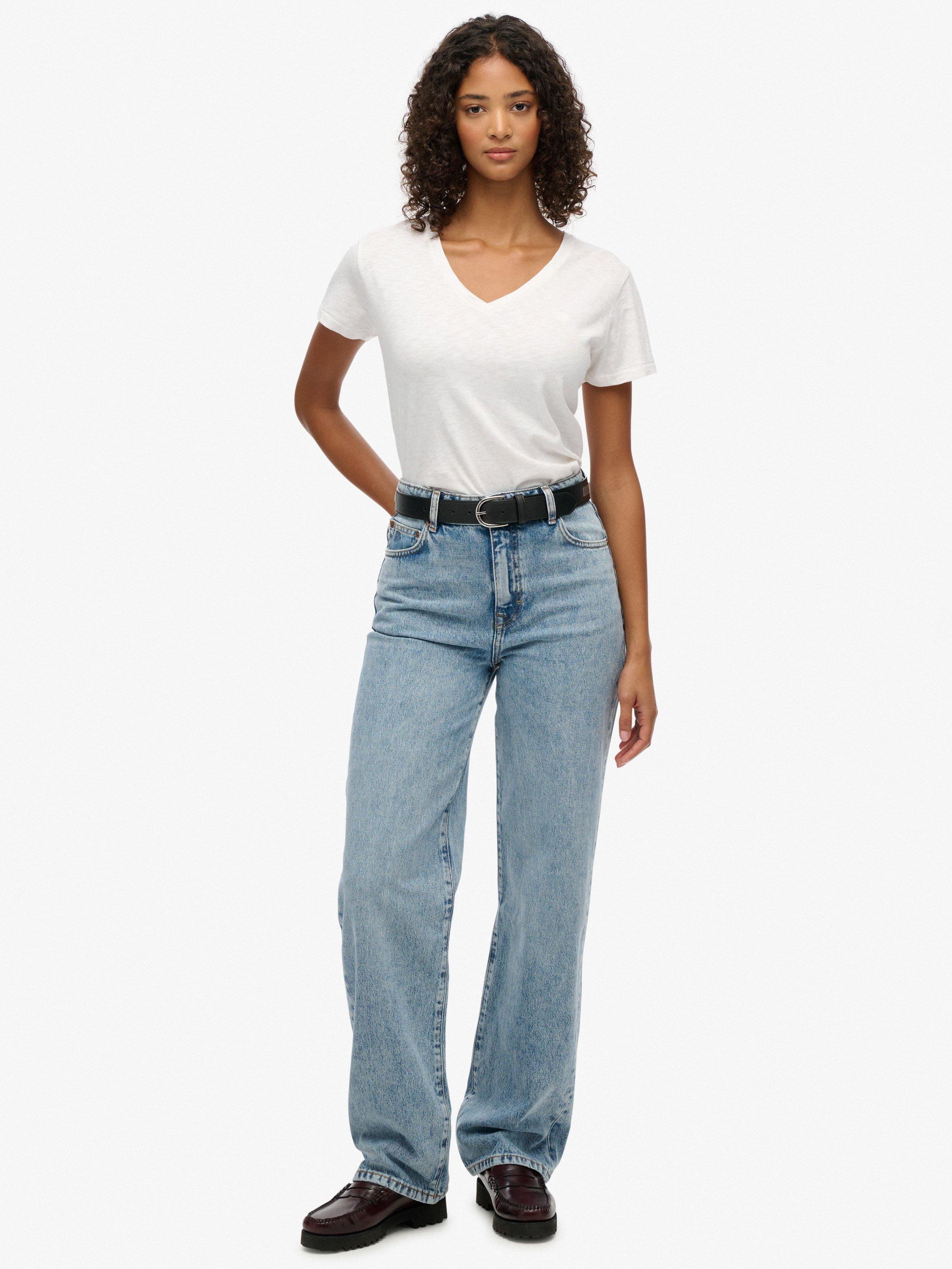 Product image 1 of 5, which shows Superdry High Rise Wide Leg Jeans, Mid Blue Denim, W26/L30