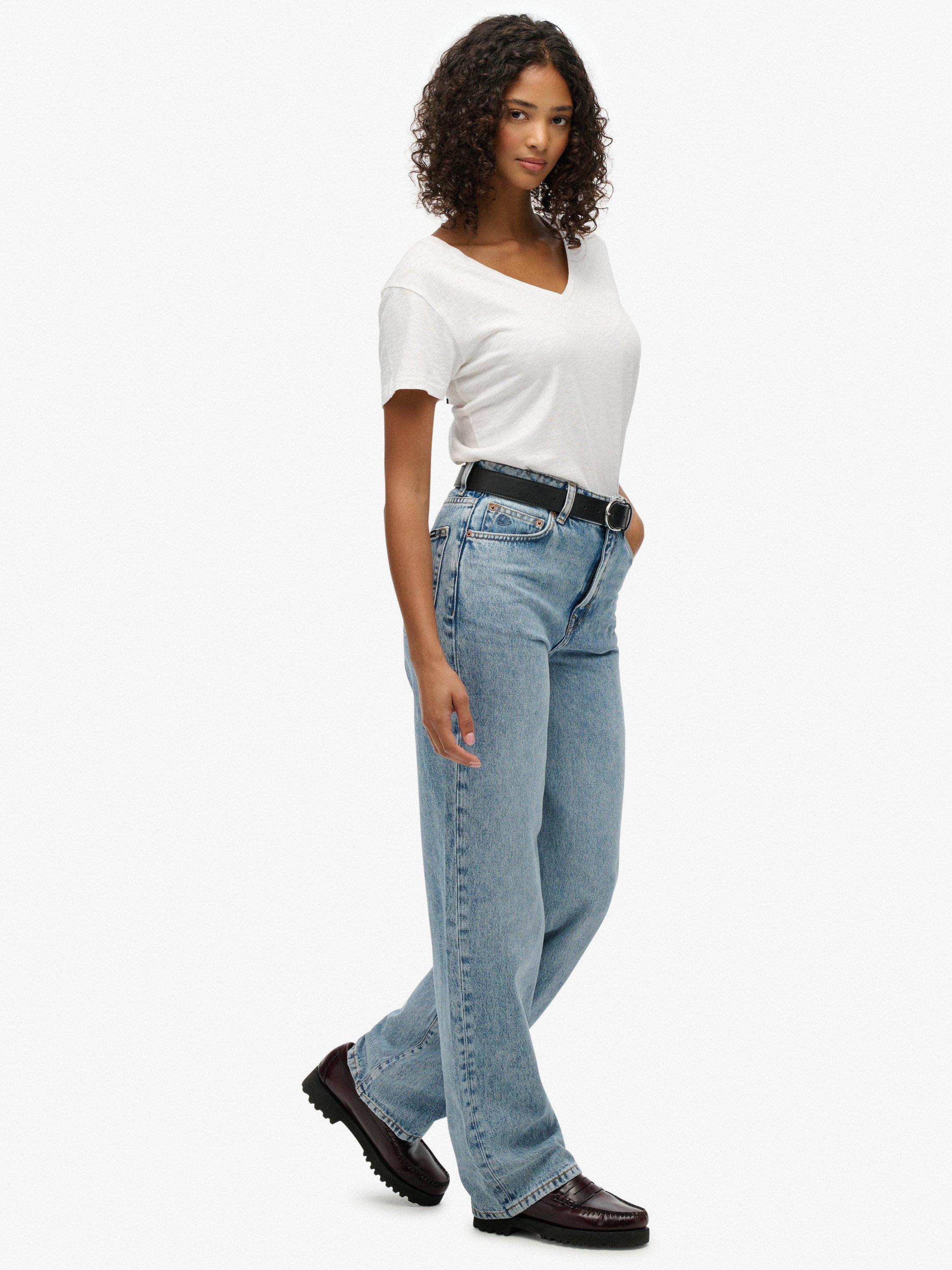 Product image 3 of 5, which shows Superdry High Rise Wide Leg Jeans, Mid Blue Denim, W26/L30