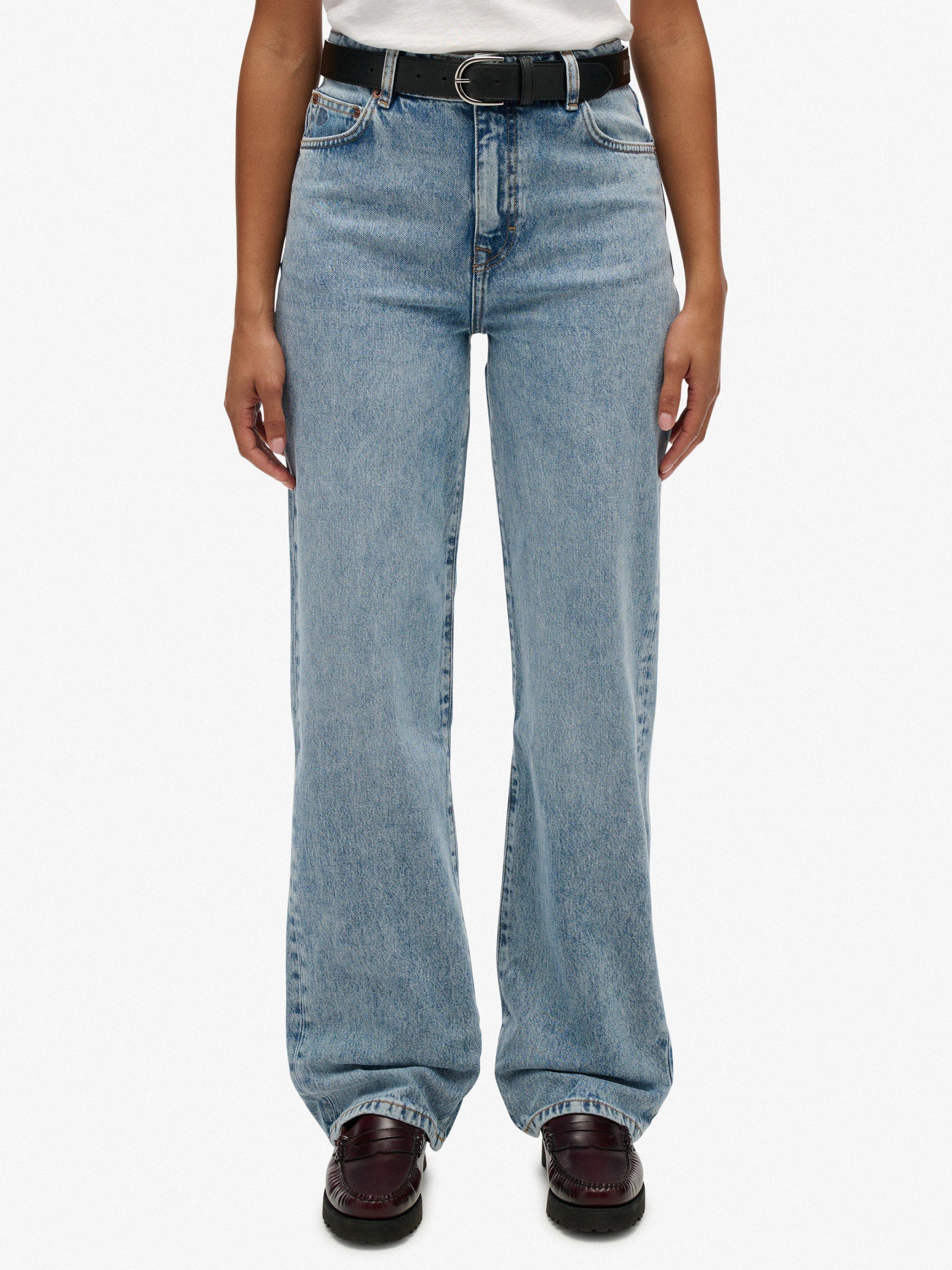 Product image 5 of 5, which shows Superdry High Rise Wide Leg Jeans, Mid Blue Denim, W26/L30