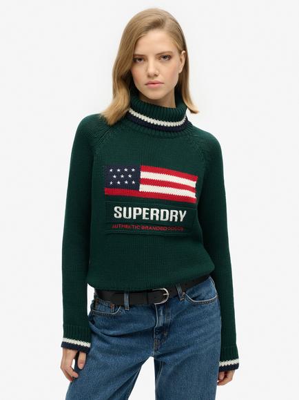 Superdry Americana Roll Neck Knit Jumper, Dark Pine Green, Dark Pine Green