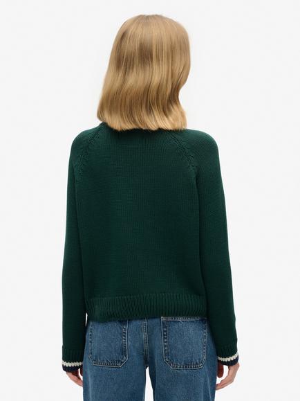 Superdry Americana Roll Neck Knit Jumper, Dark Pine Green - view 2, Dark Pine Green