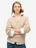Superdry Oversized V Neck Cable Jumper, Oatmeal Beige