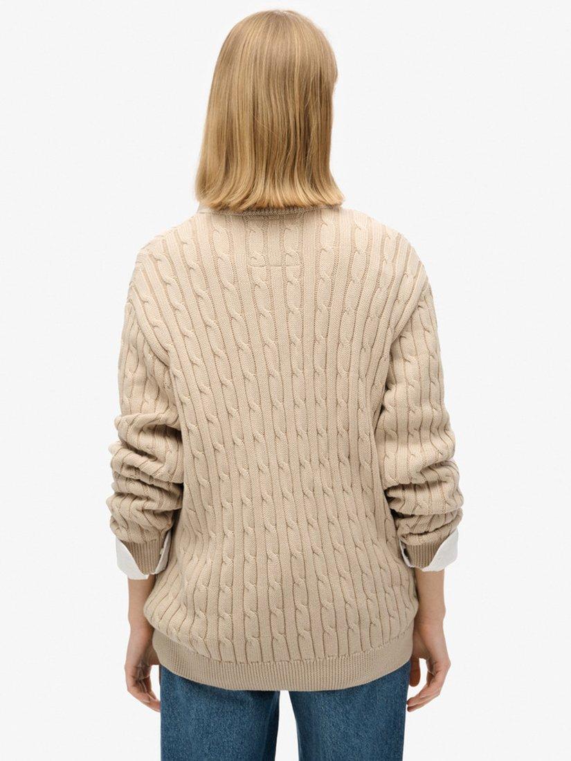 Product image 4 of 5, which shows Superdry Oversized V Neck Cable Jumper, Oatmeal Beige, 6-8