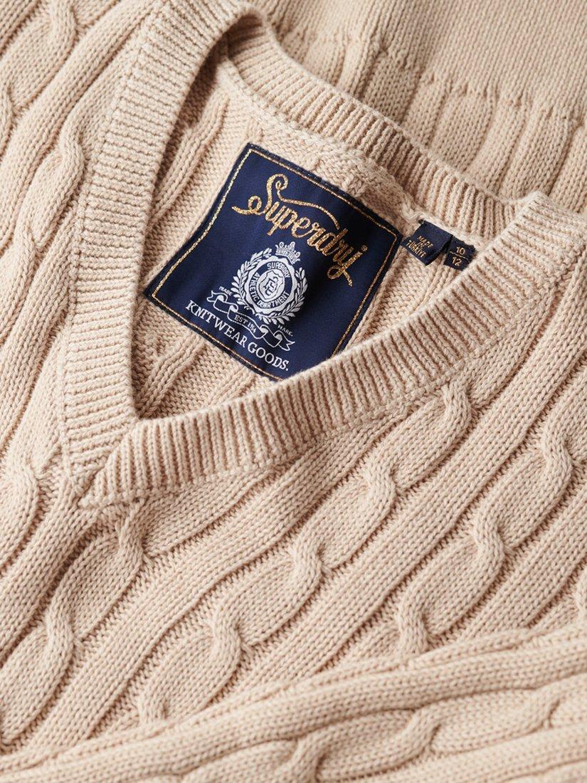 Product image 5 of 5, which shows Superdry Oversized V Neck Cable Jumper, Oatmeal Beige, 6-8