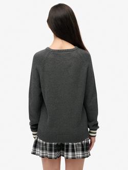 Superdry Slouchy Intarsia Graphic Knitted Jumper, Highland Grey Marl - view 2, Highland Grey Marl